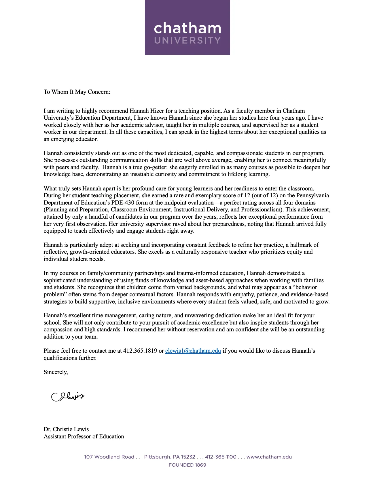 Letter of Recommendation