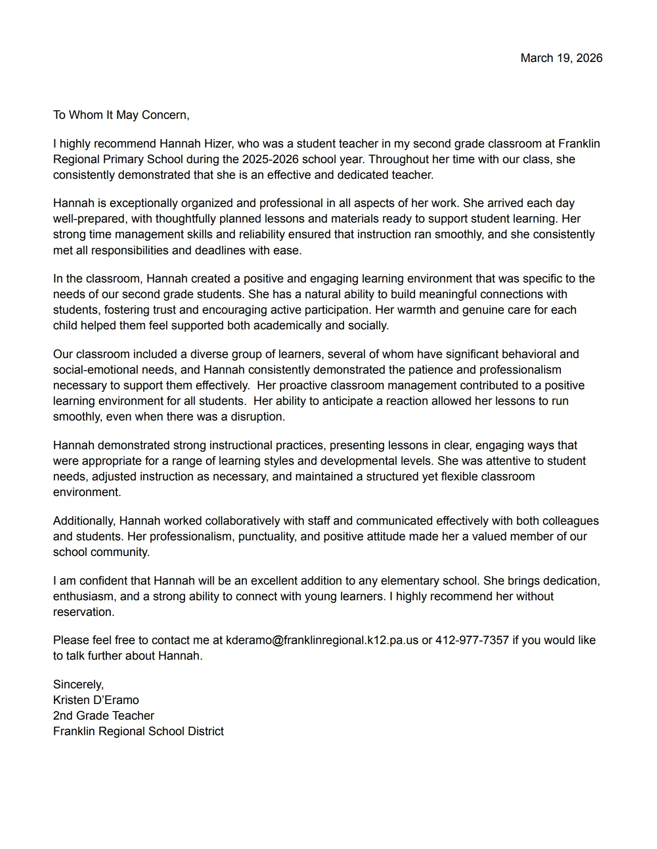 Letter of Recommendation
