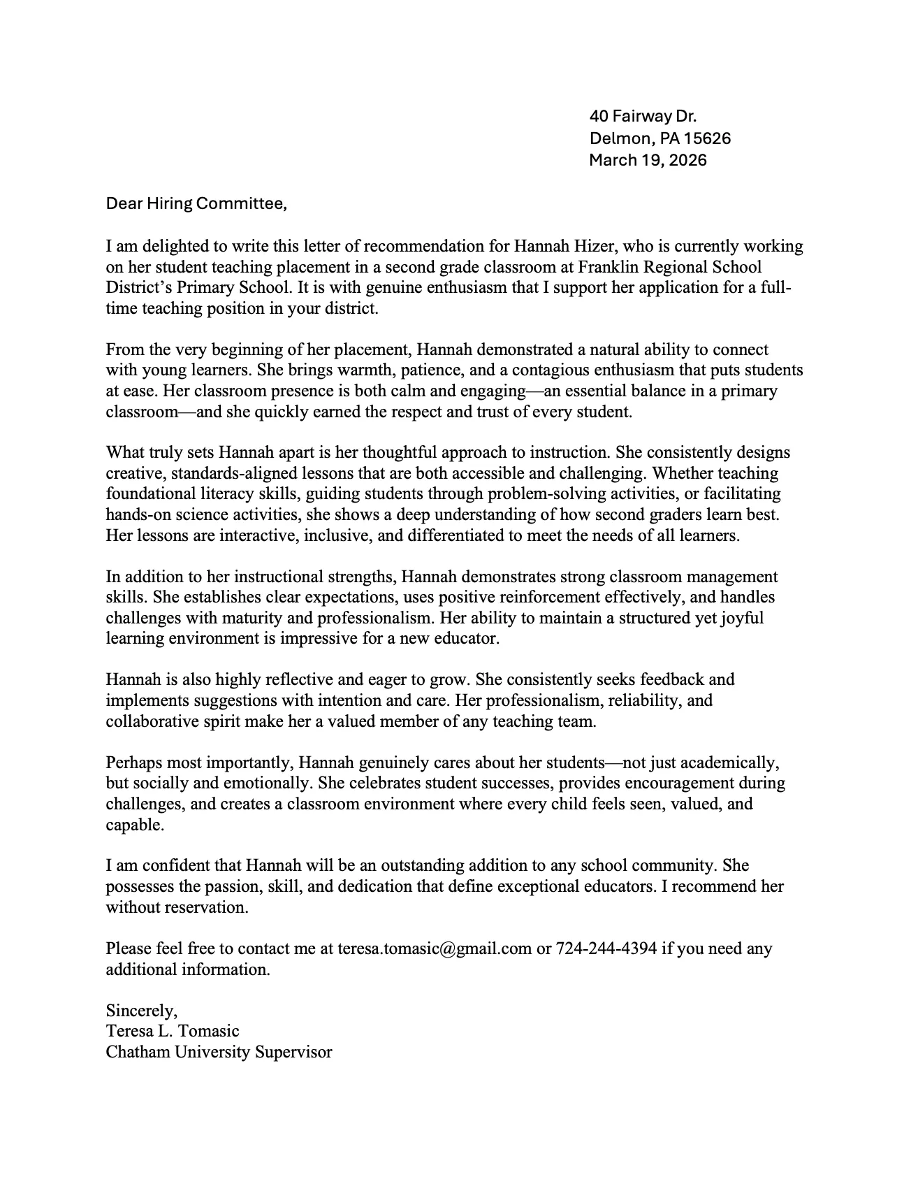 Letter of Recommendation